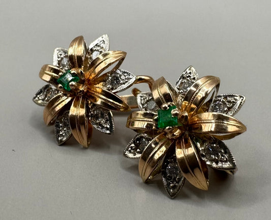 Estate Diamond and Emerald Earrings
