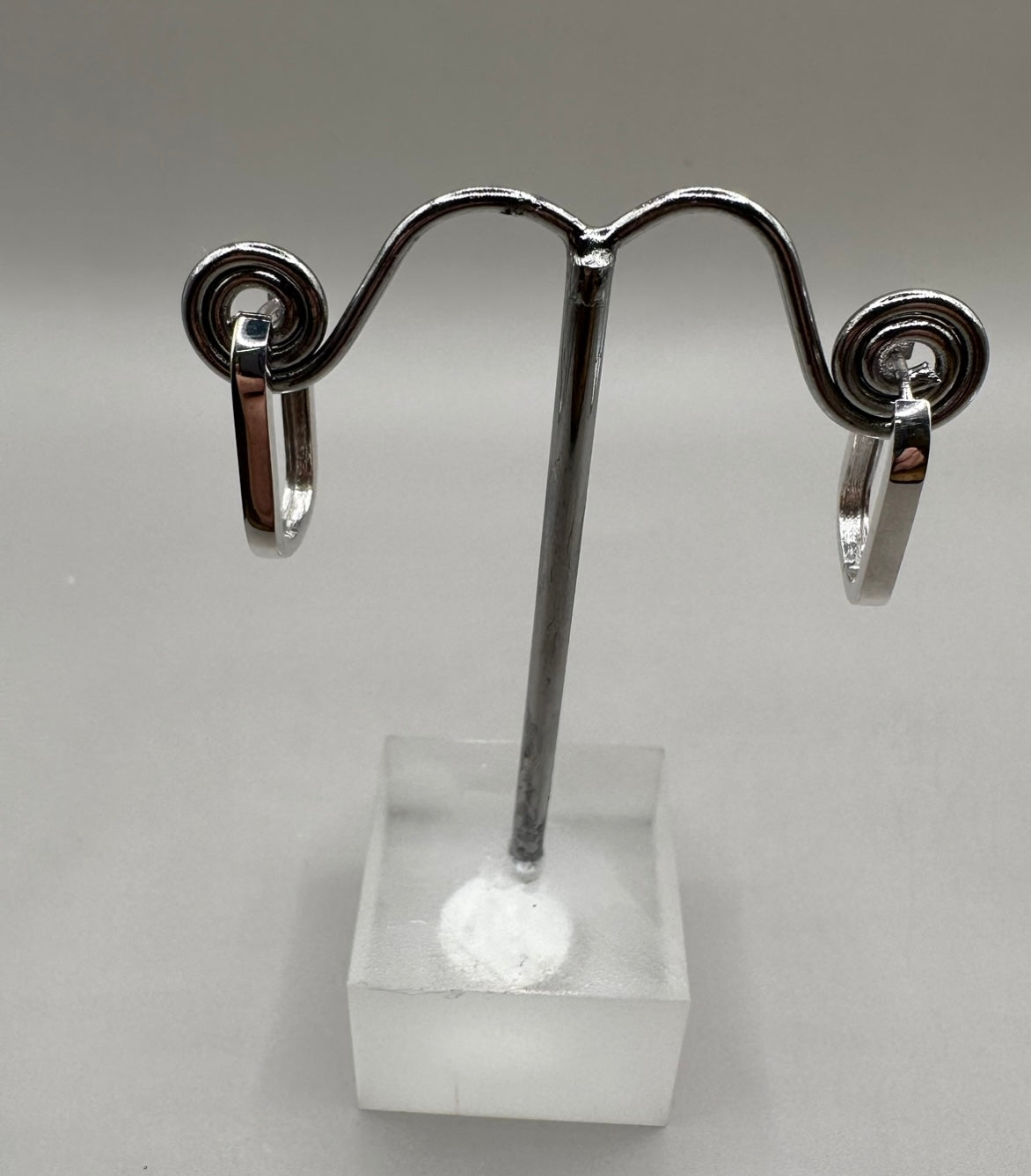 Semi Oval Huggies White Gold Earrings