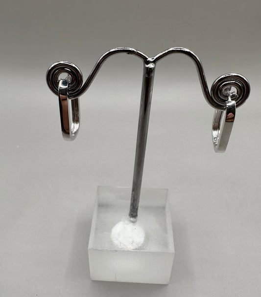 Semi Oval Huggies White Gold Earrings