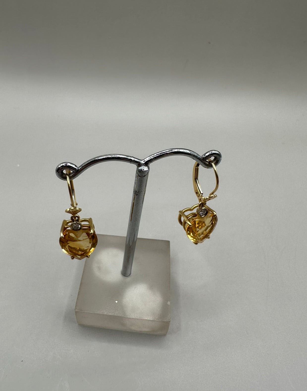 Diamond Heart Shaped Yellow Citrine Yellow Gold Earring