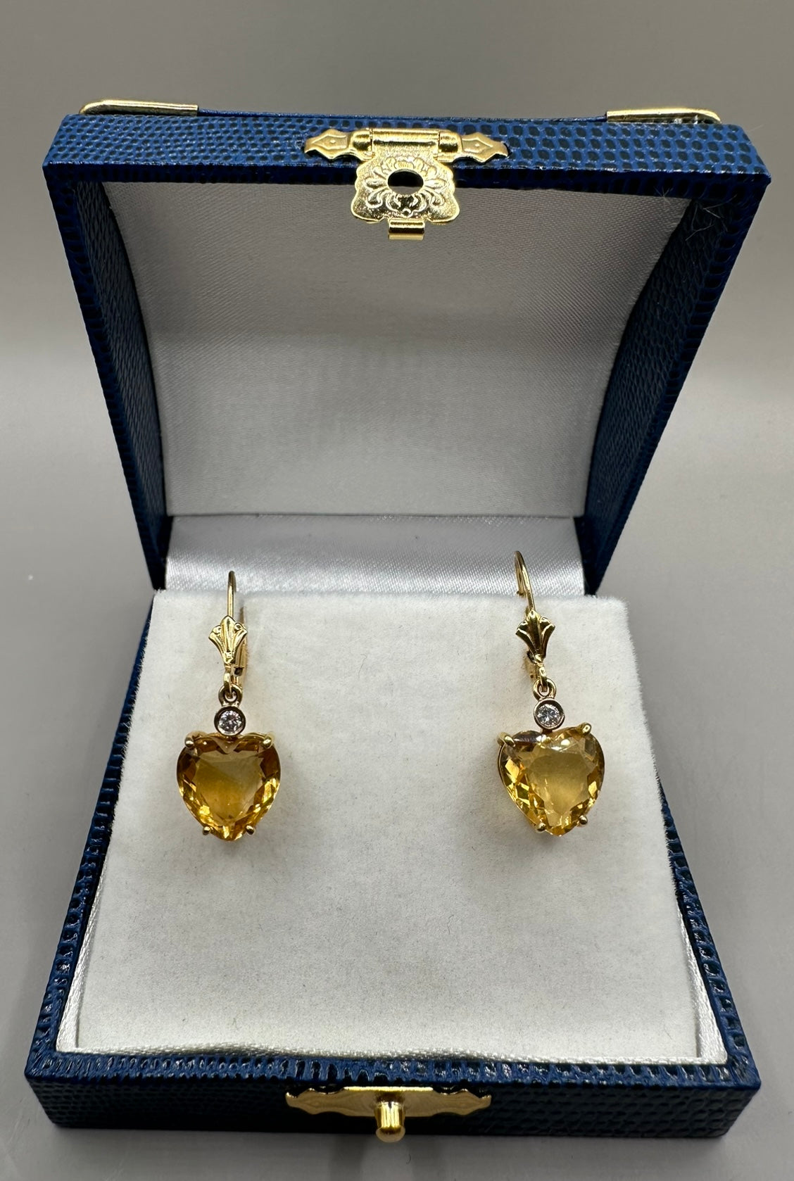 Diamond Heart Shaped Yellow Citrine Yellow Gold Earring