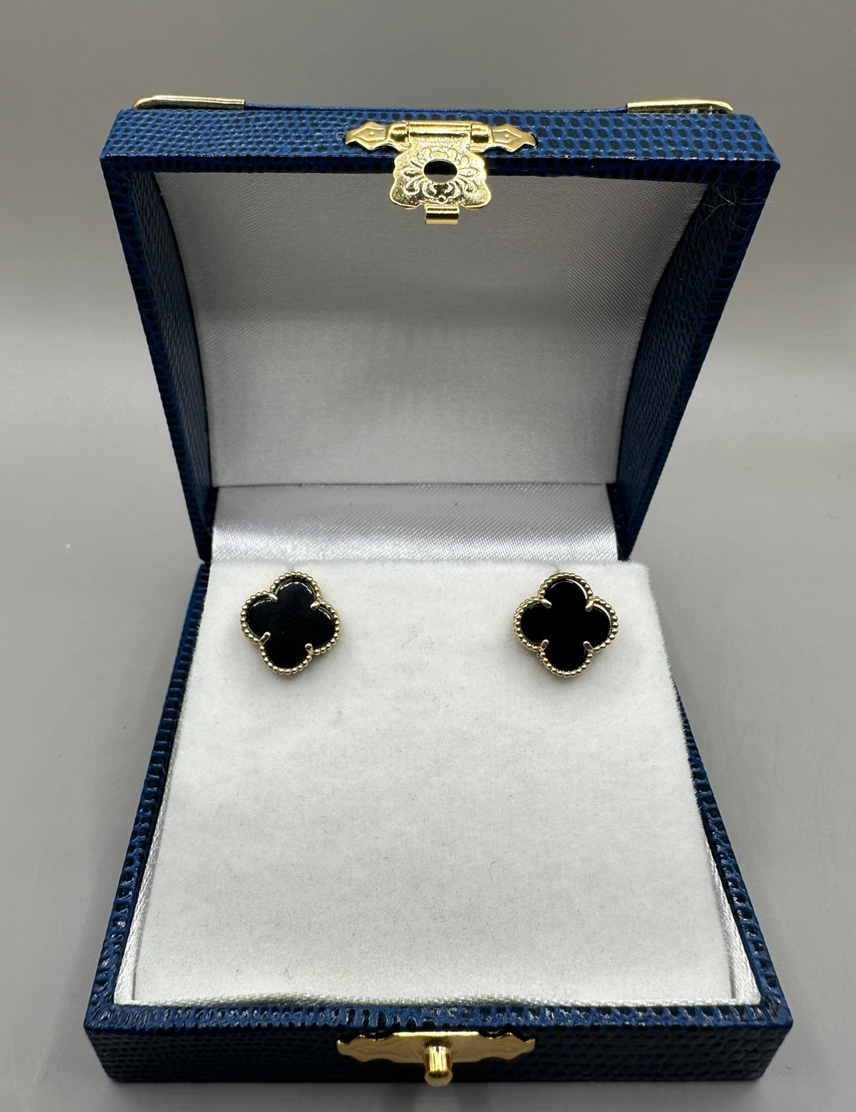 Four Leaf Clover Black Onyx Earrings