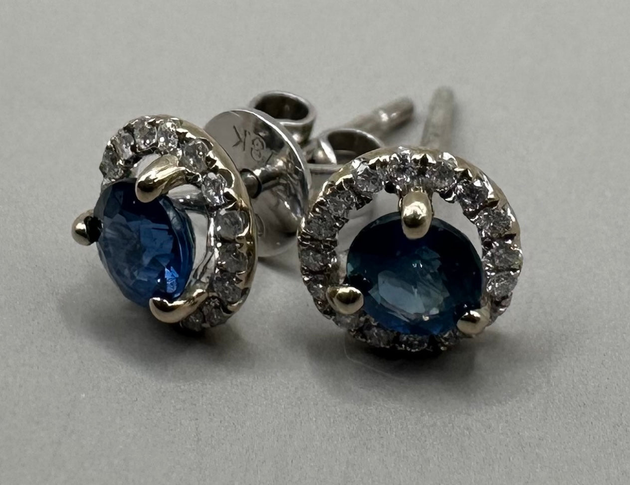 Blue Sapphire and Diamond Halo Earrings