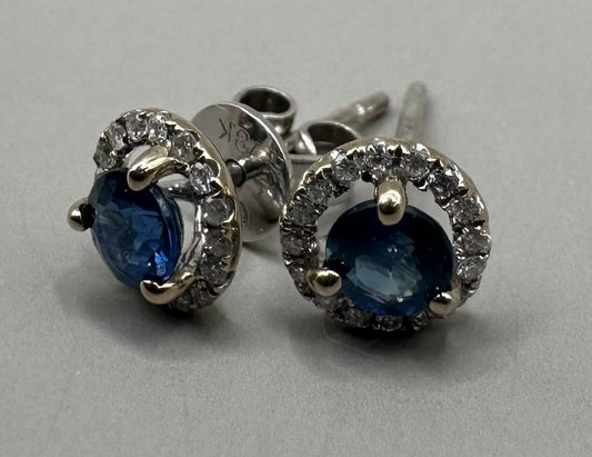 Blue Sapphire and Diamond Halo Earrings