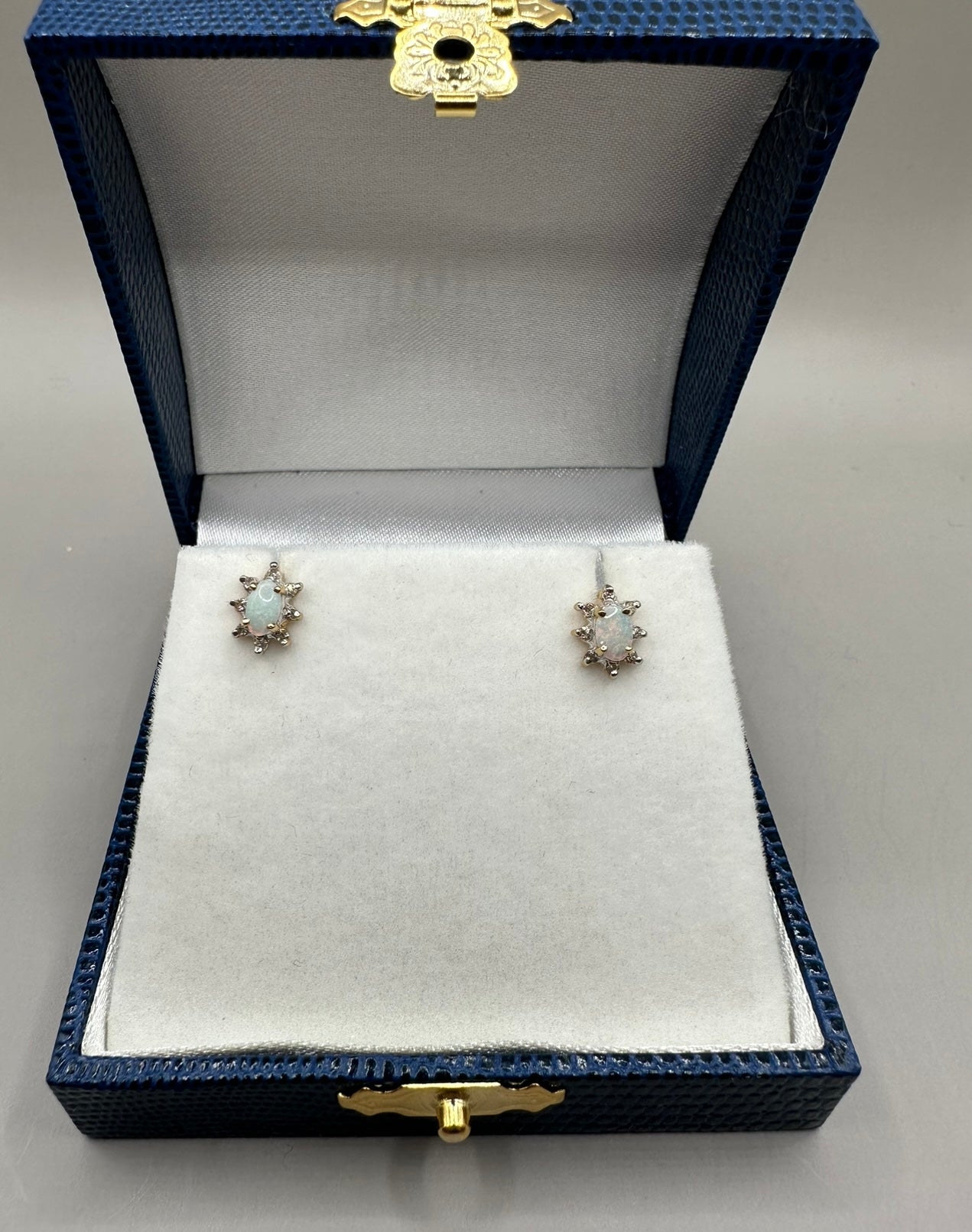 Opal Diamond Studded White Gold Earrings
