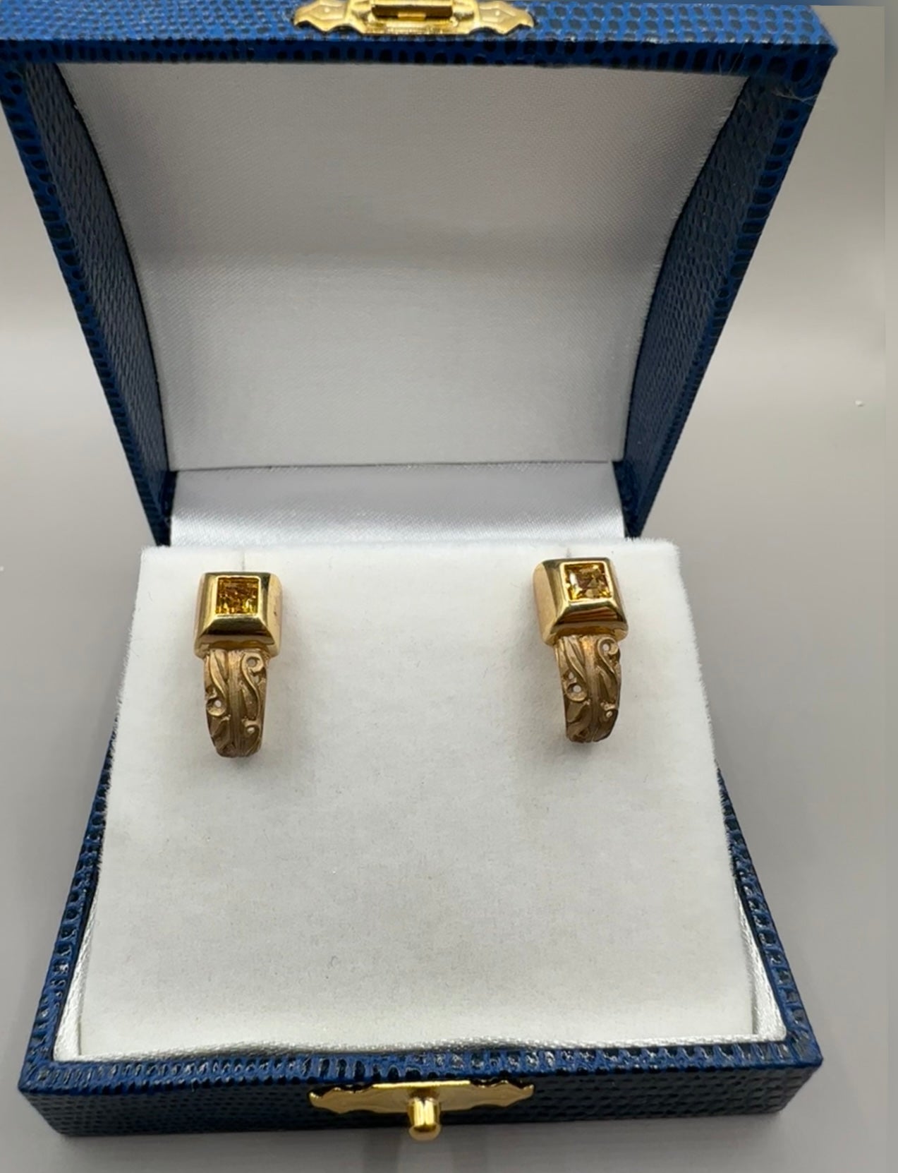 Square Yellow Citrin Yellow Gold Earrings