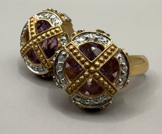 Amethyst and Diamond Yellow Gold Earrings