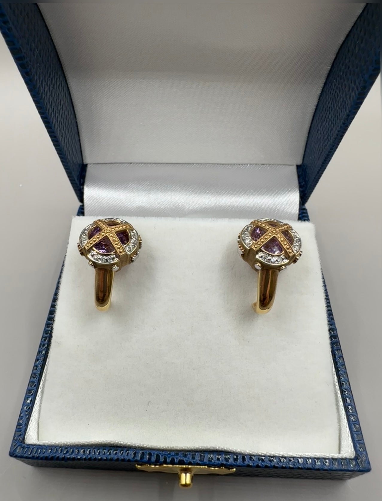 Amethyst and Diamond Yellow Gold Earrings