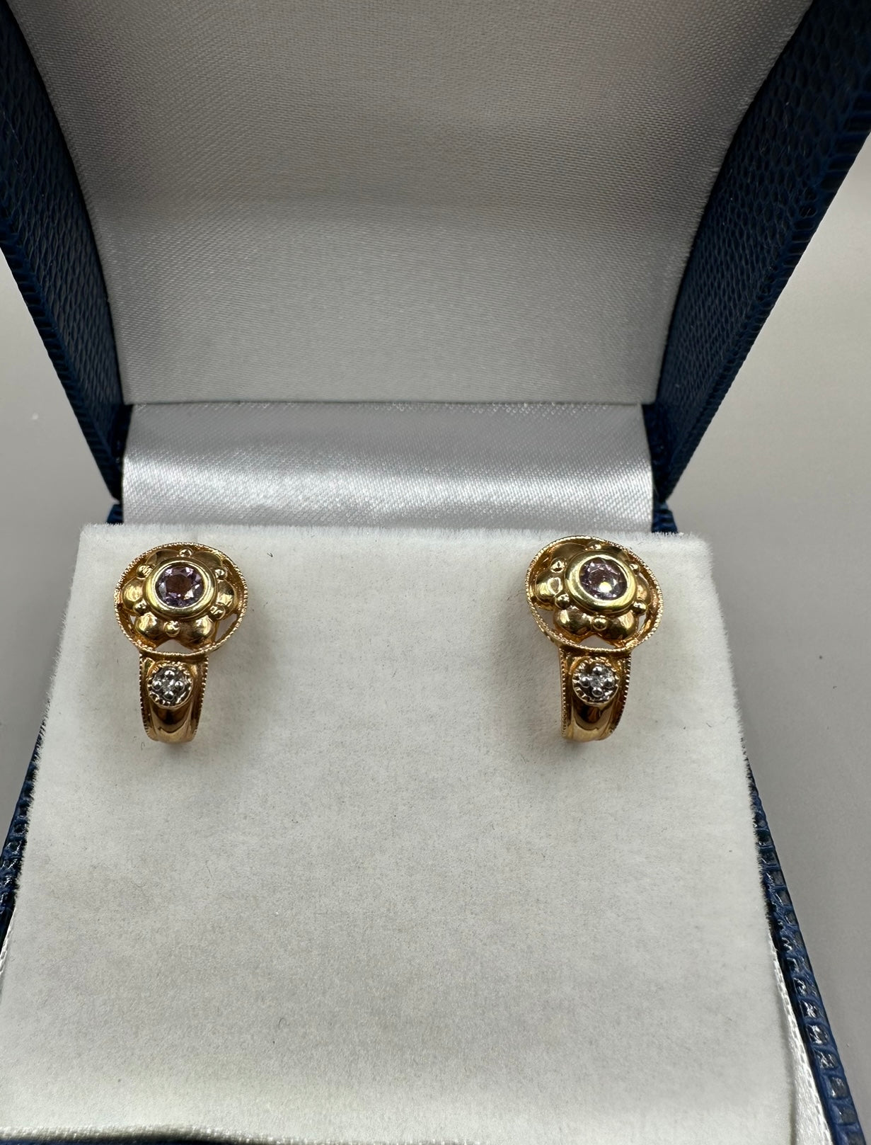 Amethyst and Diamond Yellow Gold Earrings