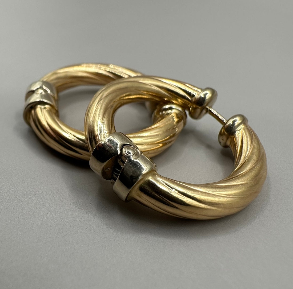 Twisted Hoop Yellow and White Gold Earrings