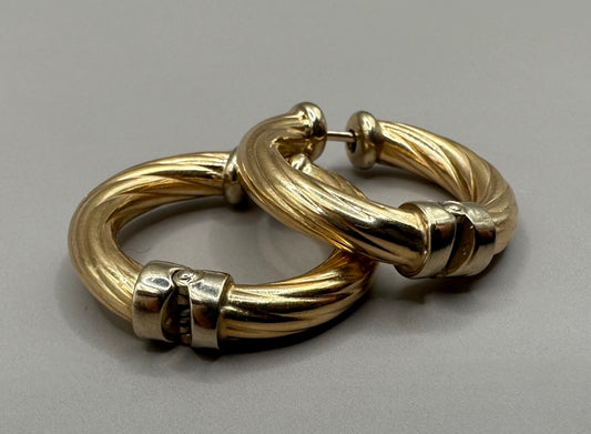 Twisted Hoop Yellow and White Gold Earrings
