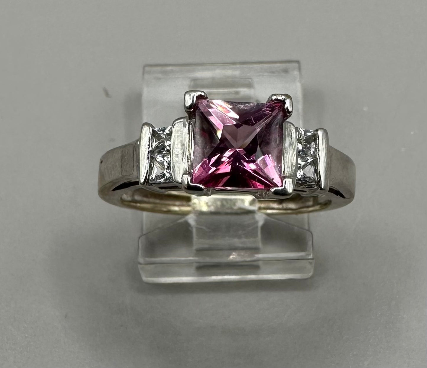Pink Cubic and White Sapphire White Gold Ring