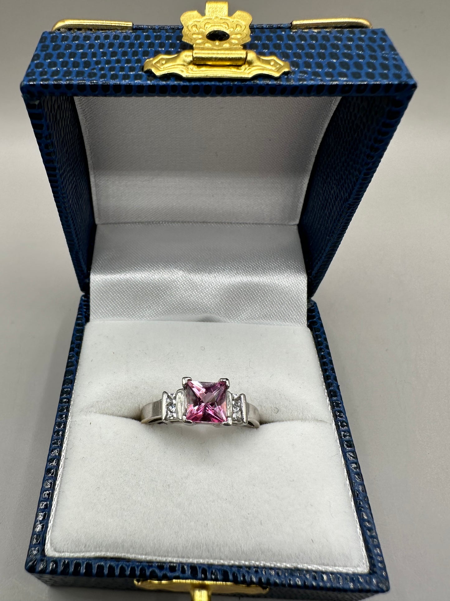 Pink Cubic and White Sapphire White Gold Ring