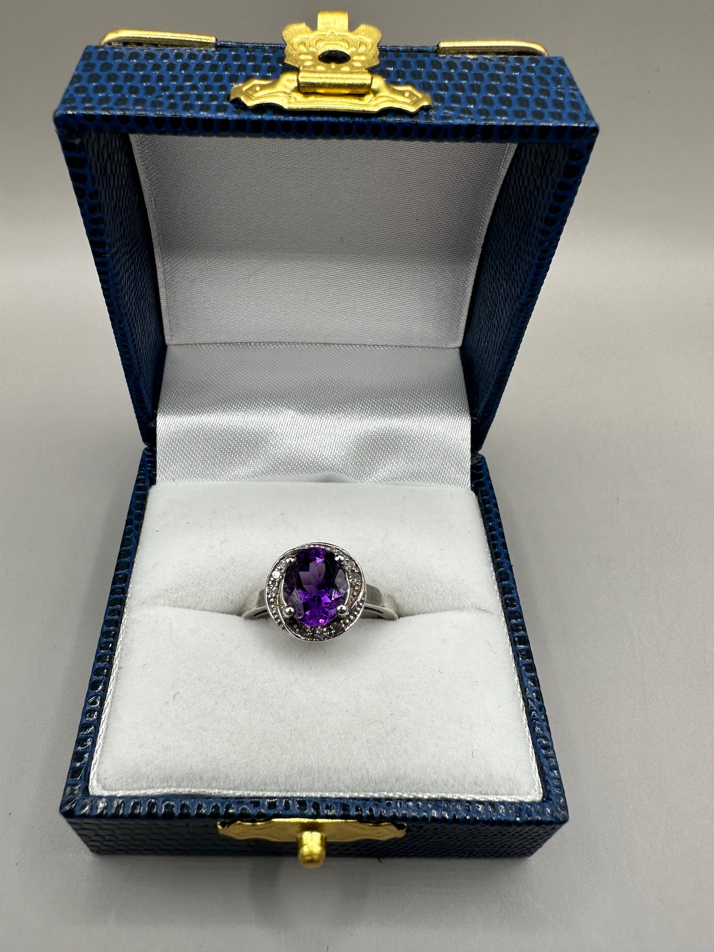 Amethyst and Diamond White Gold Ring