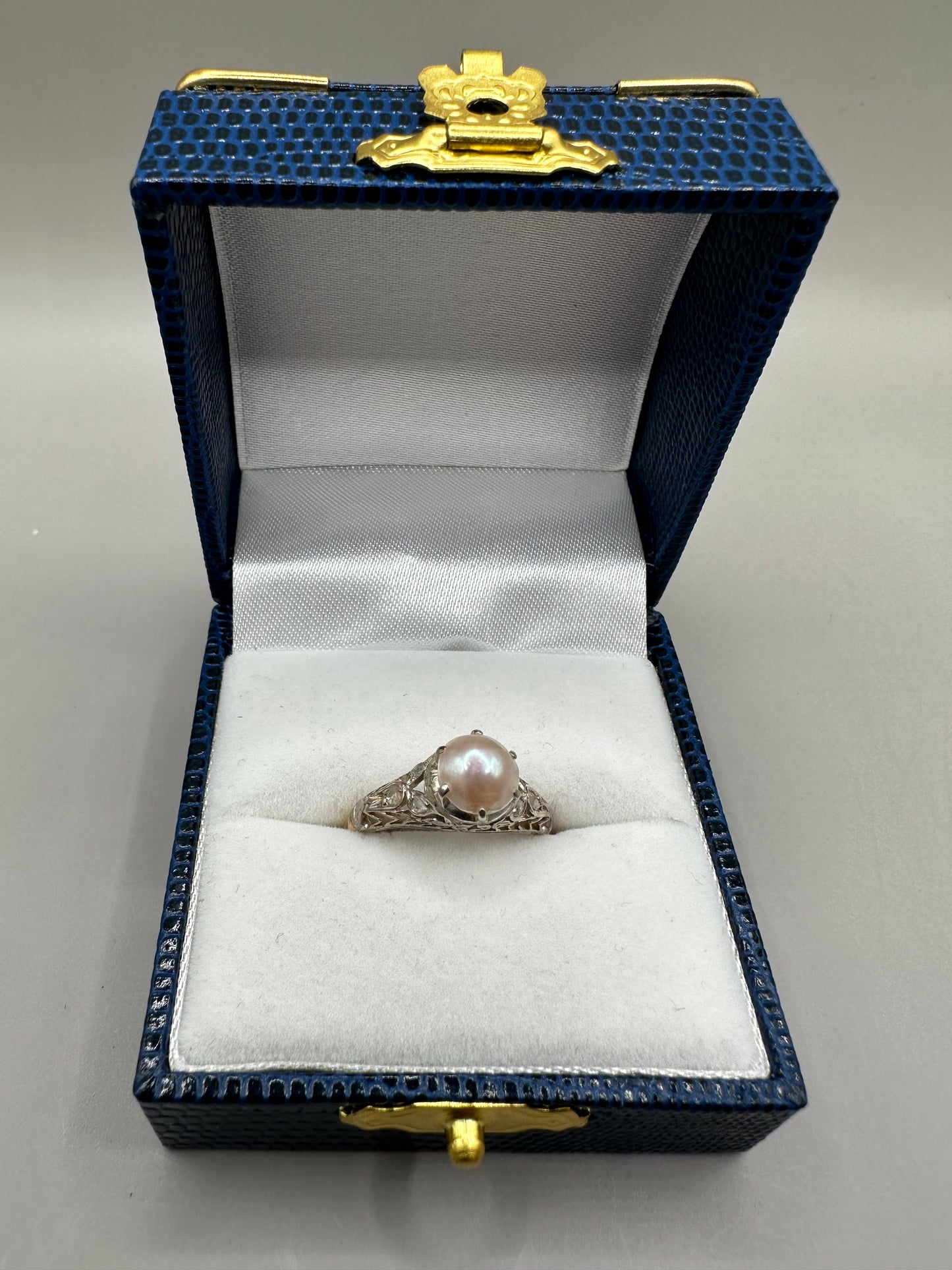 Pearl and Diamond Yellow Gold Silver Ring