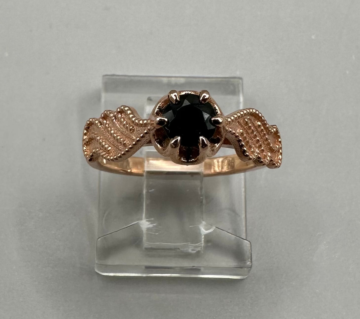 Dark Blue Sapphire Rose Gold Figiree Ring