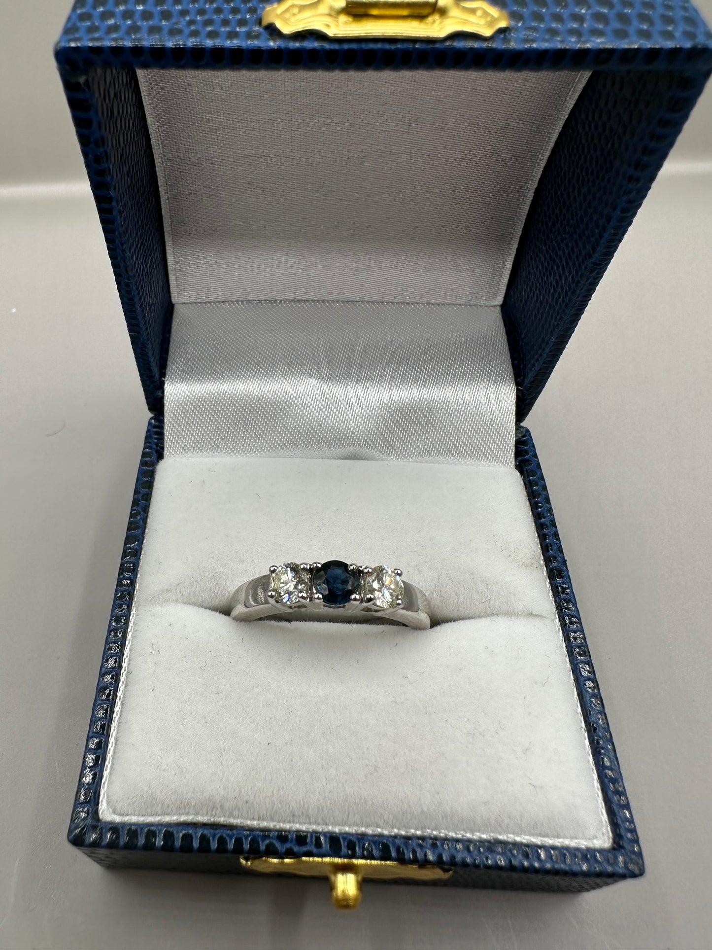 Blue Sapphire and Diamond White Gold Ring
