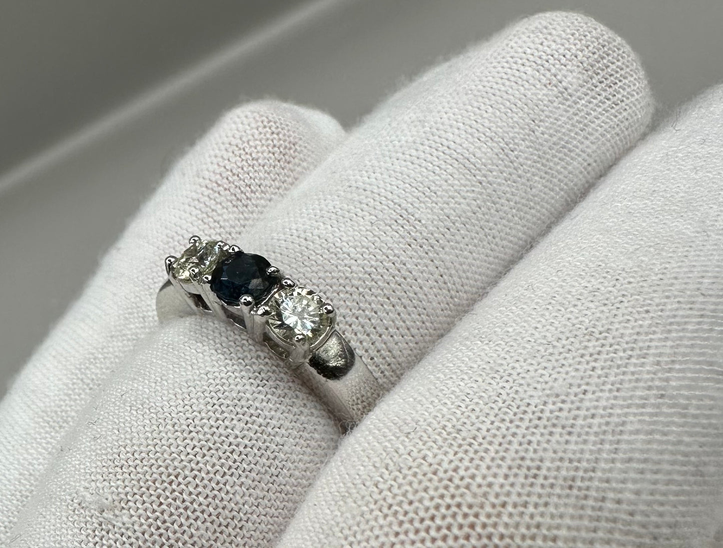 Blue Sapphire and Diamond White Gold Ring