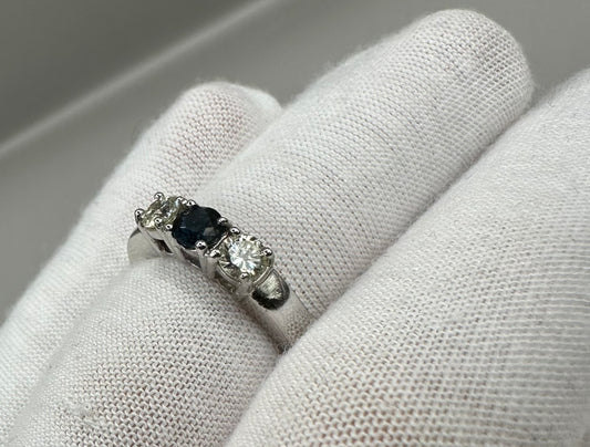 Blue Sapphire and Diamond White Gold Ring