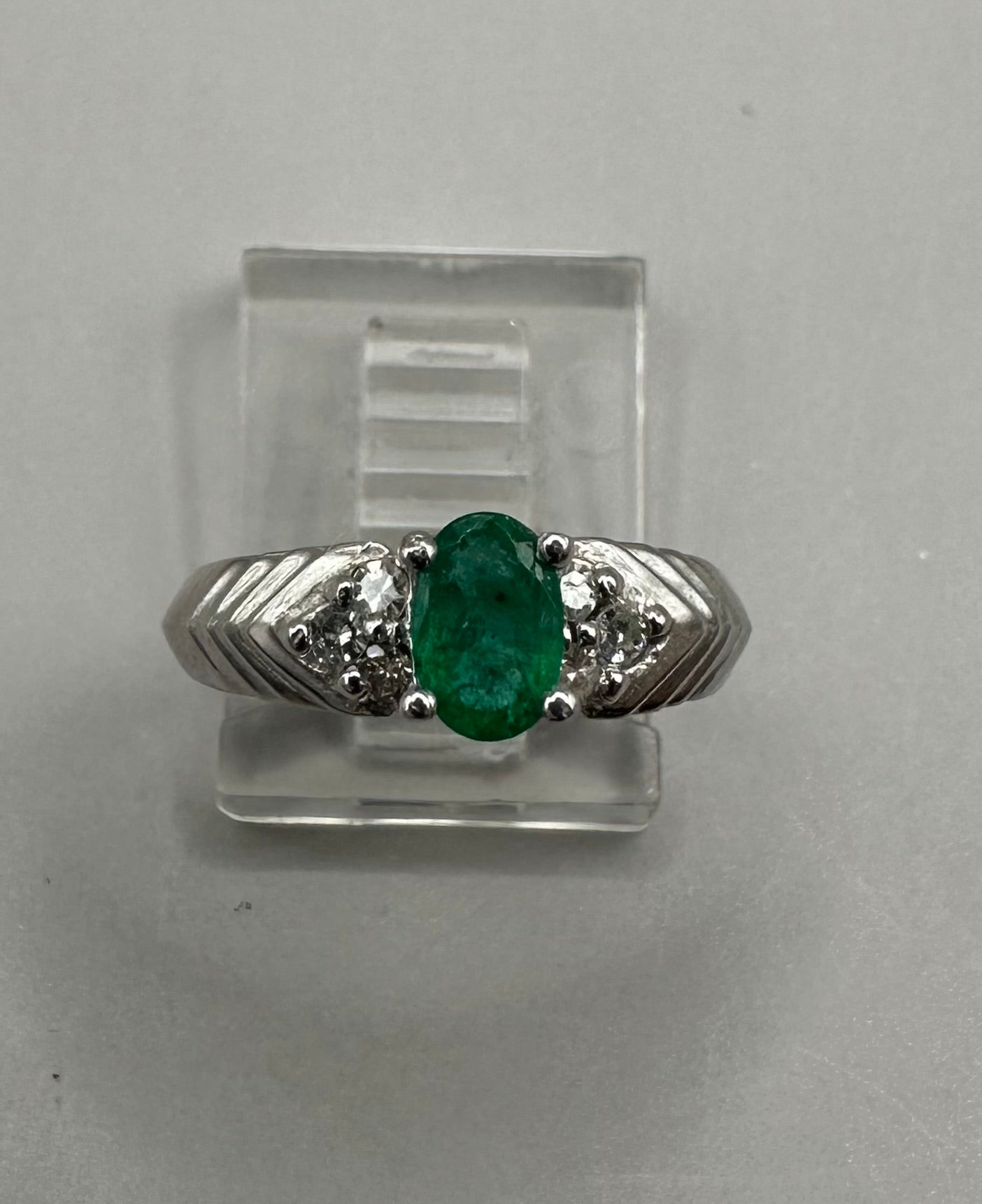 Emerald and Diamond White Gold Ring