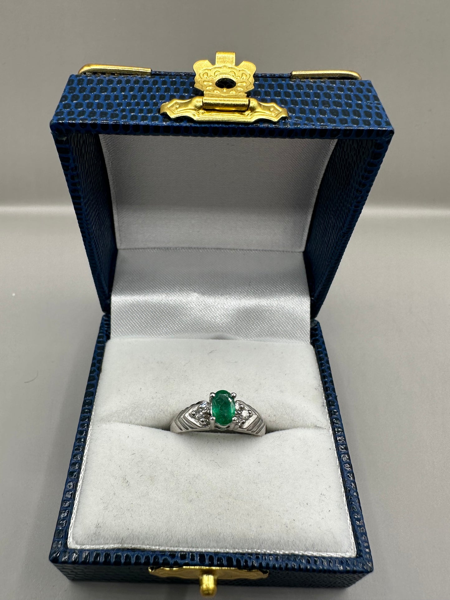 Emerald and Diamond White Gold Ring