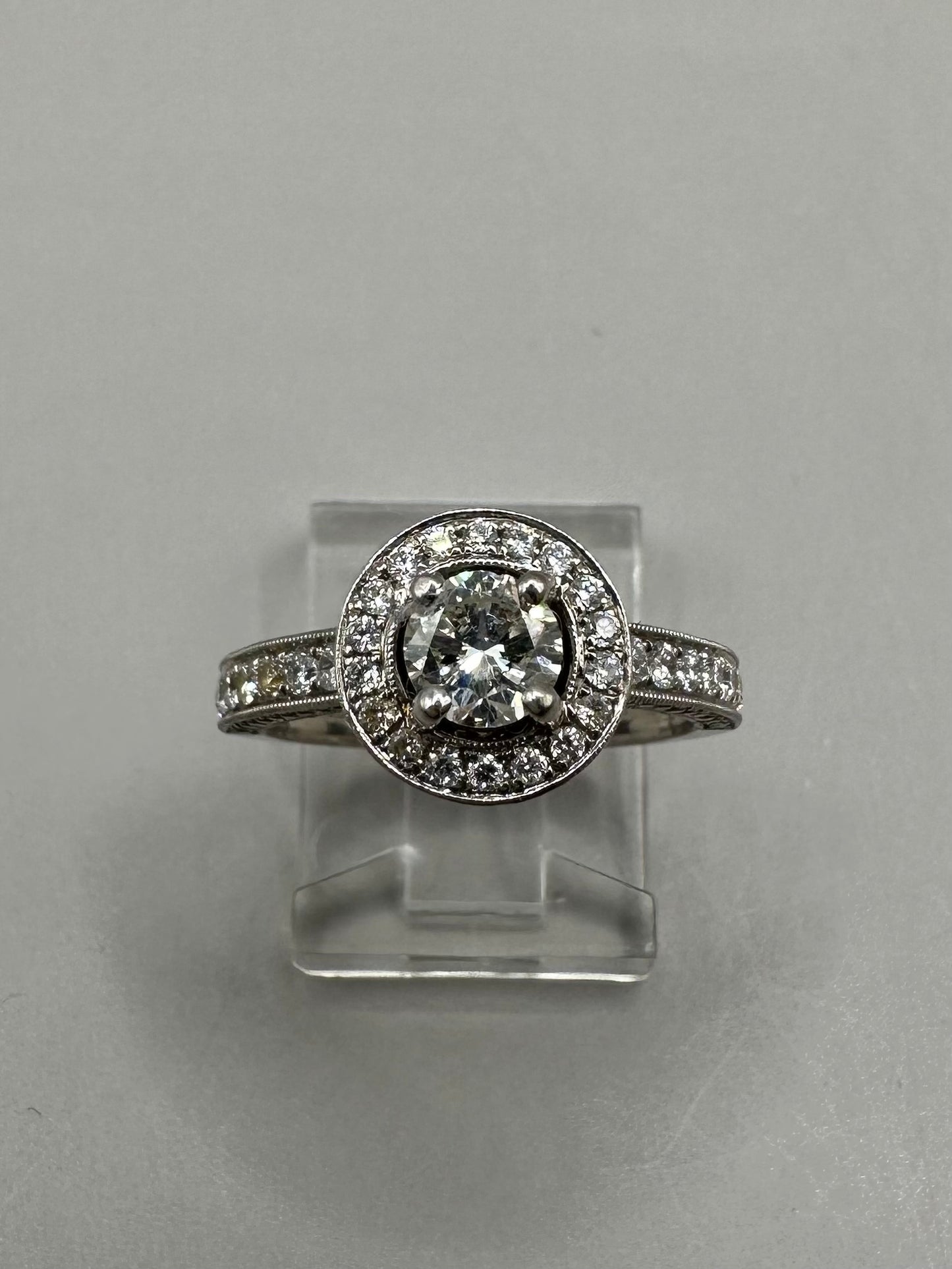 Solitaire Halo Diamond White Gold Ring