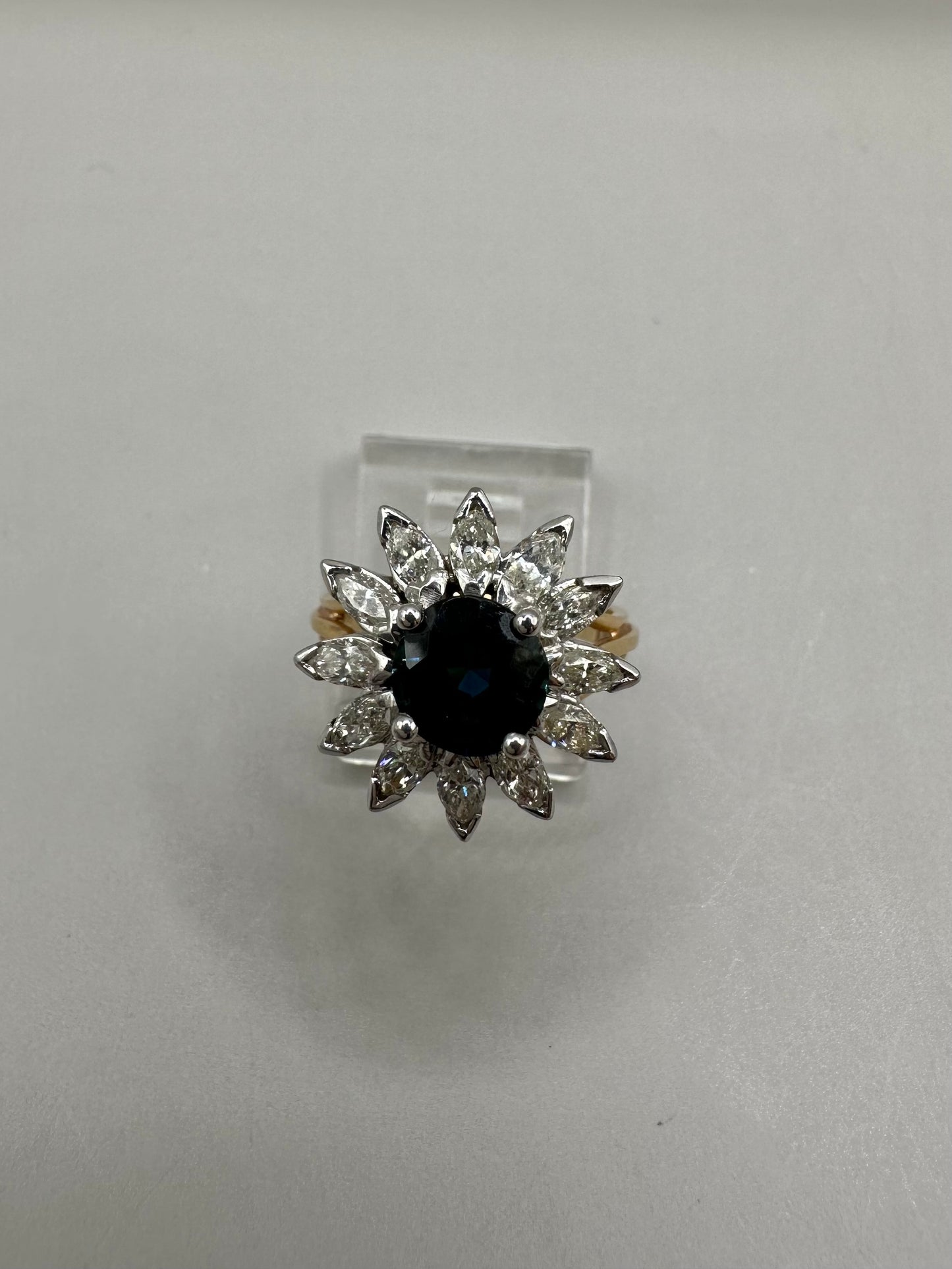 Flower Shaped Sapphire Diamond Yellow Gold Ring