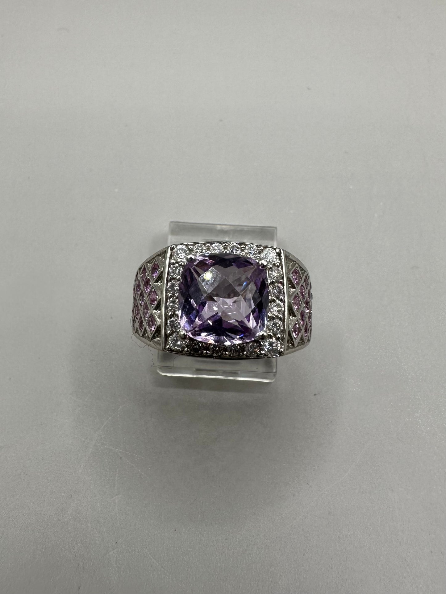 Amethyst, Sapphire and Diamond White Gold Ring