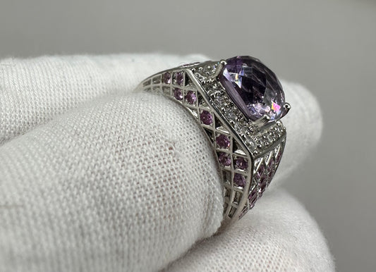 Amethyst, Sapphire and Diamond White Gold Ring