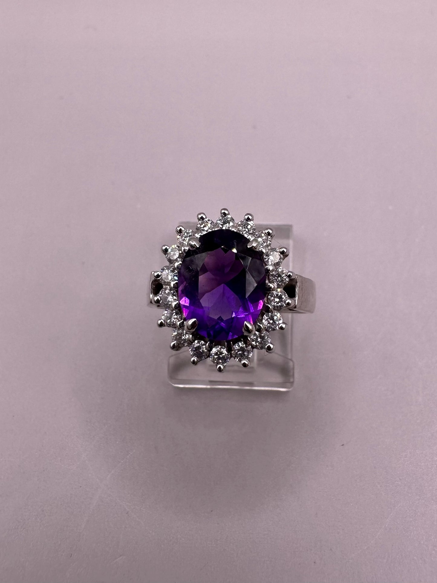 Amethyst and Diamond White Gold Ring