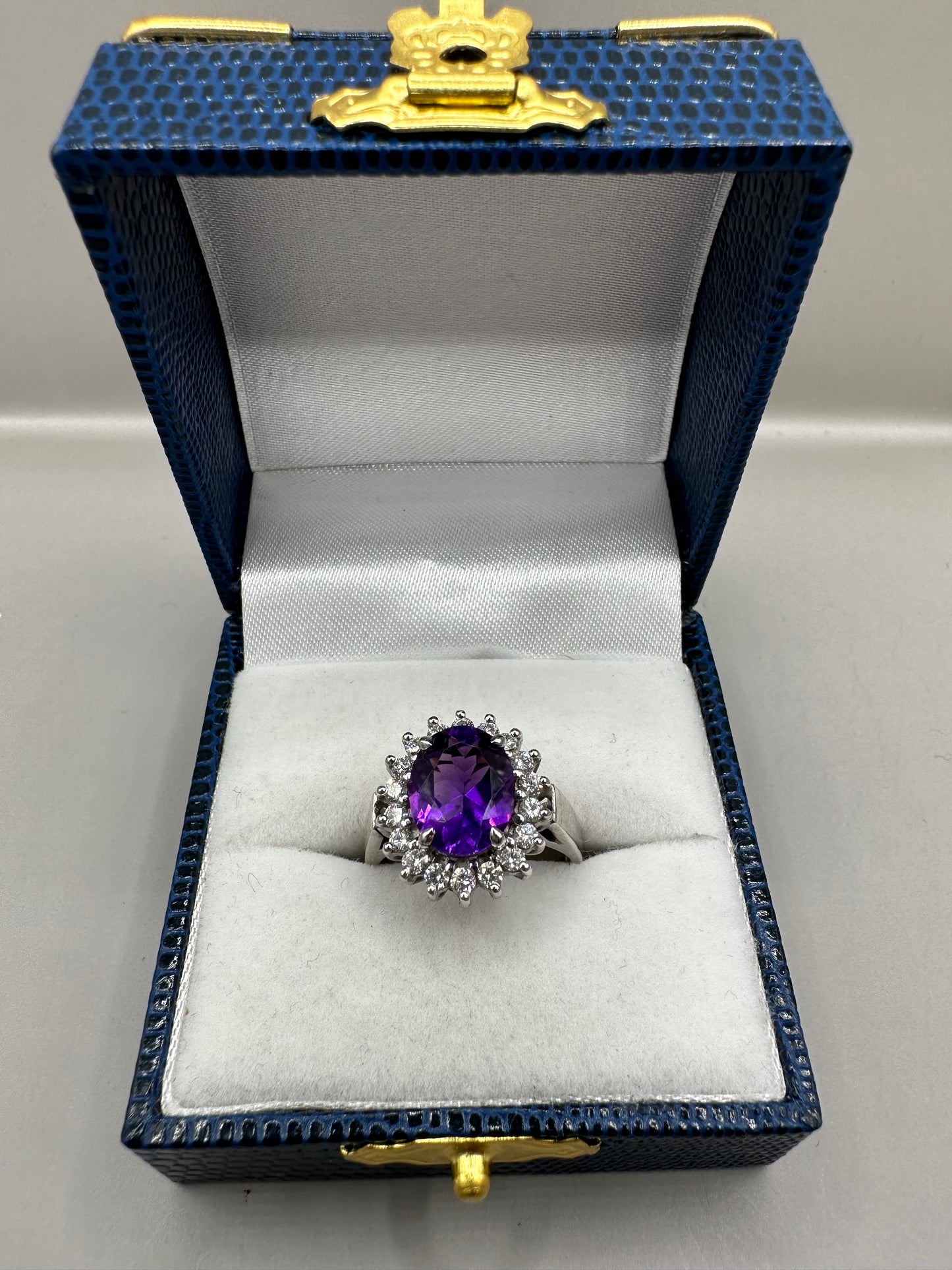 Amethyst and Diamond White Gold Ring