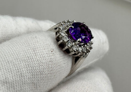 Amethyst and Diamond White Gold Ring