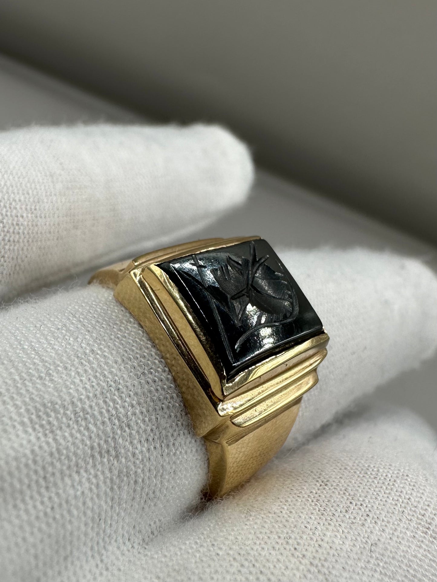 Hematite Yellow Gold Ring