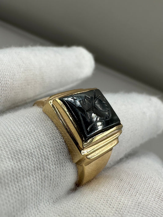 Hematite Yellow Gold Ring