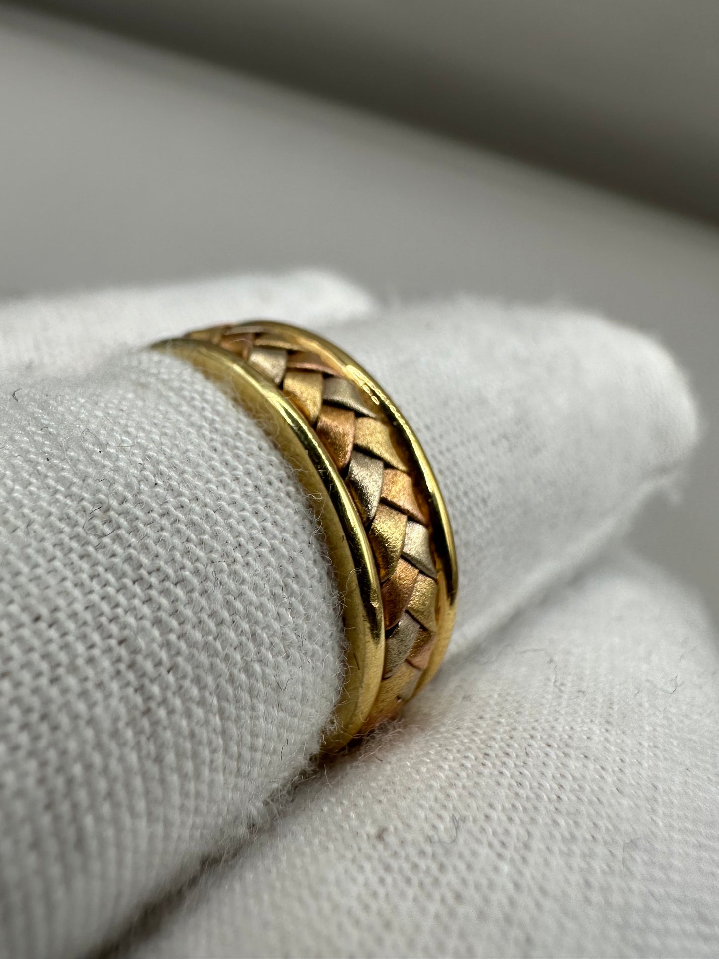 Tri Colour Braided Gold Wedding Band