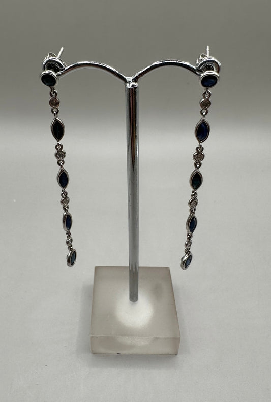 Dangling Sapphire and Diamond White Gold Earrings