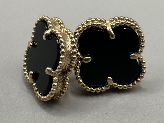 Four Leaf Clover Black Onyx Earrings