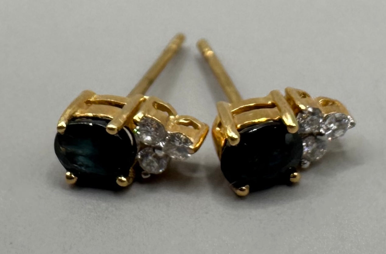 Blue Sapphire Diamond Studded Yellow Gold Earrings