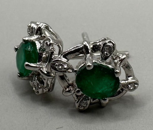 Emerald Diamond Studded White Gold Earrings