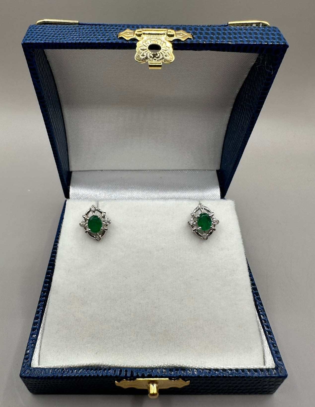 Emerald Diamond Studded White Gold Earrings