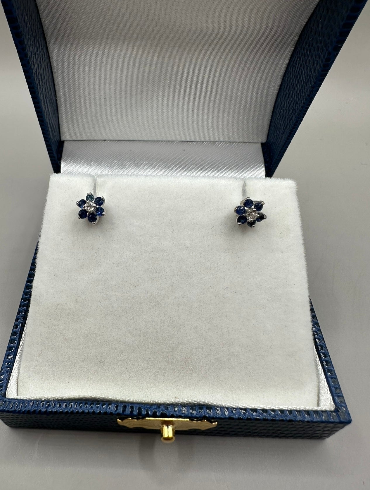 Blue Sapphire Diamond Studded White Gold Earrings