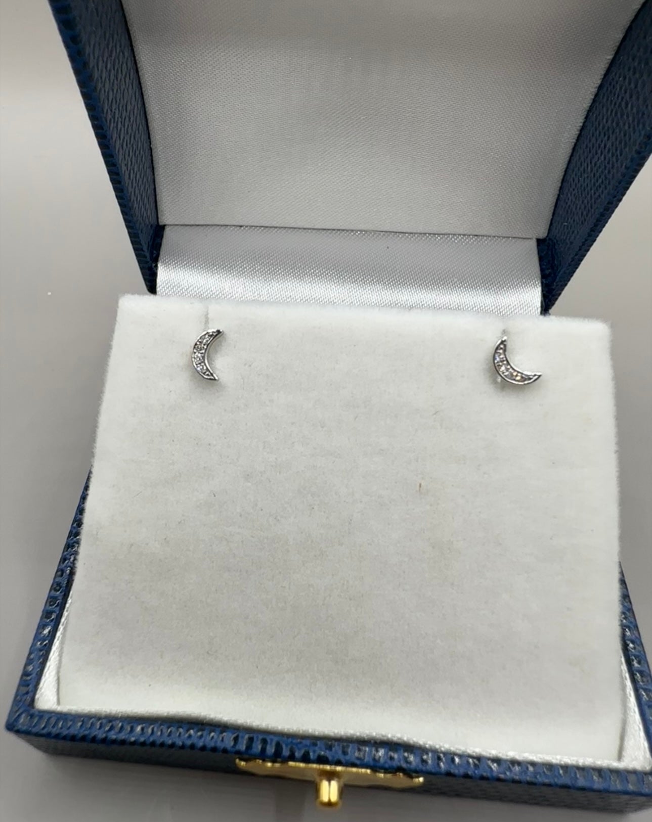 Quarter Moon Diamond Studded White Gold Earrings