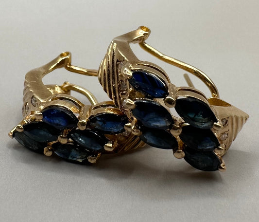 Cluster Marque Sapphire Yellow Gold Earrings
