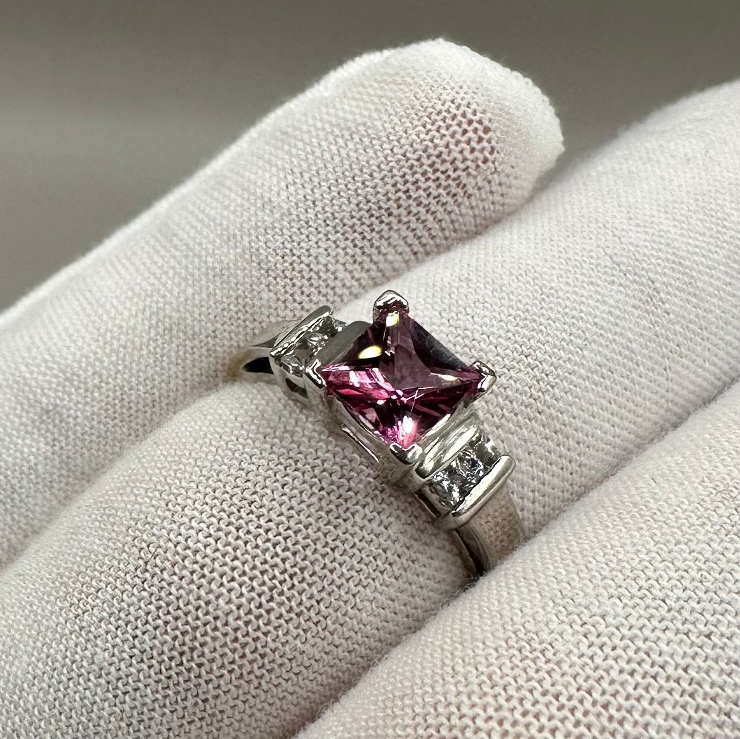 Pink Cubic and White Sapphire White Gold Ring
