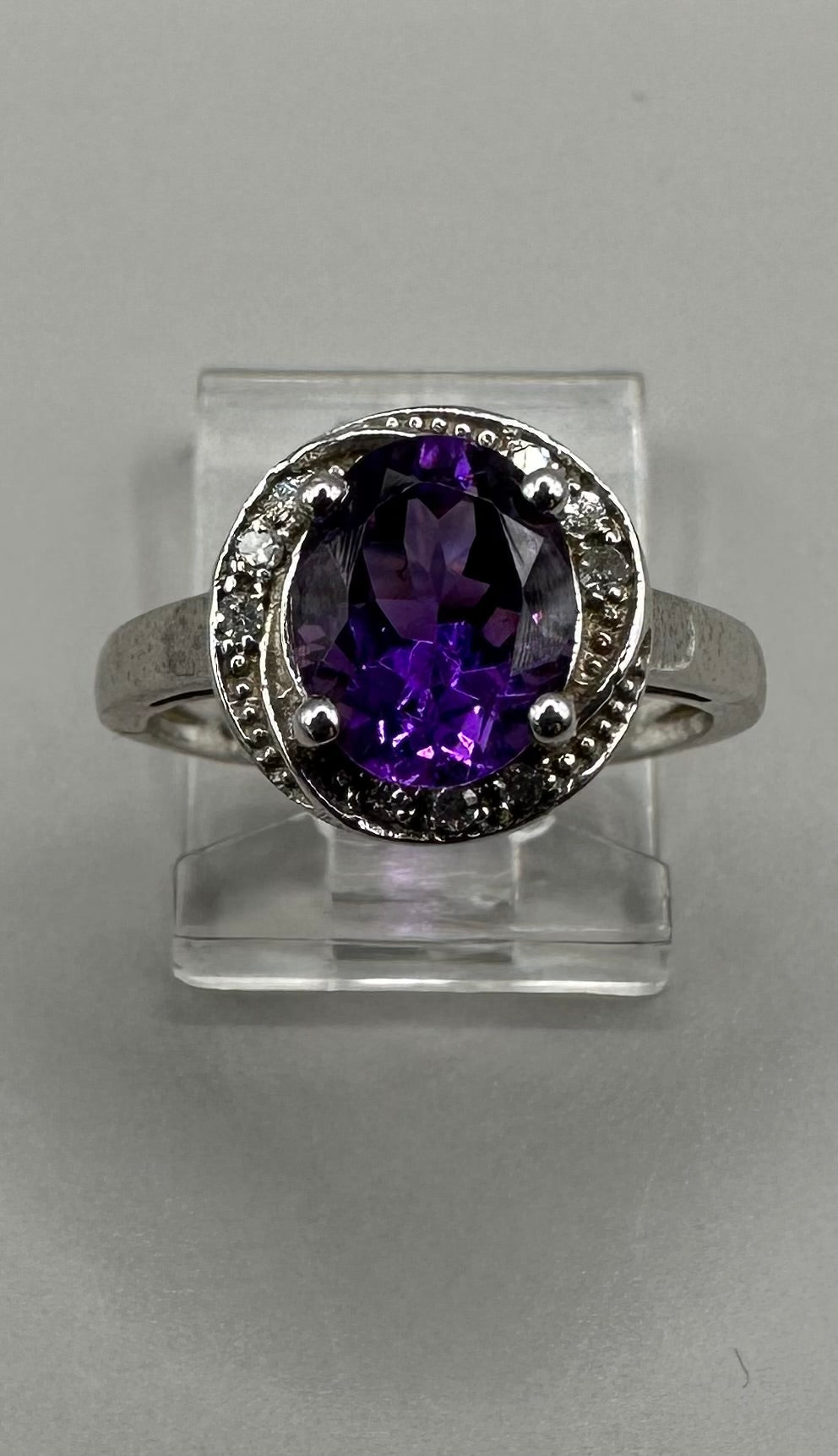 Amethyst and Diamond White Gold Ring