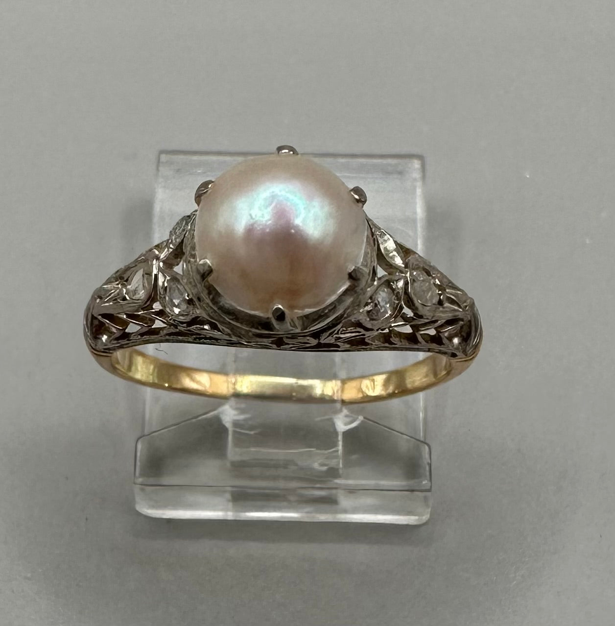 Pearl and Diamond Yellow Gold Silver Ring