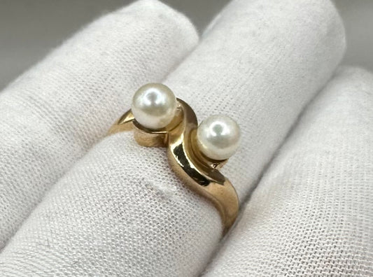Double Pearl Yellow Gold Ring