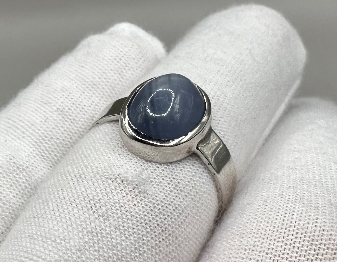 Blue Star Sapphire White Gold Ring