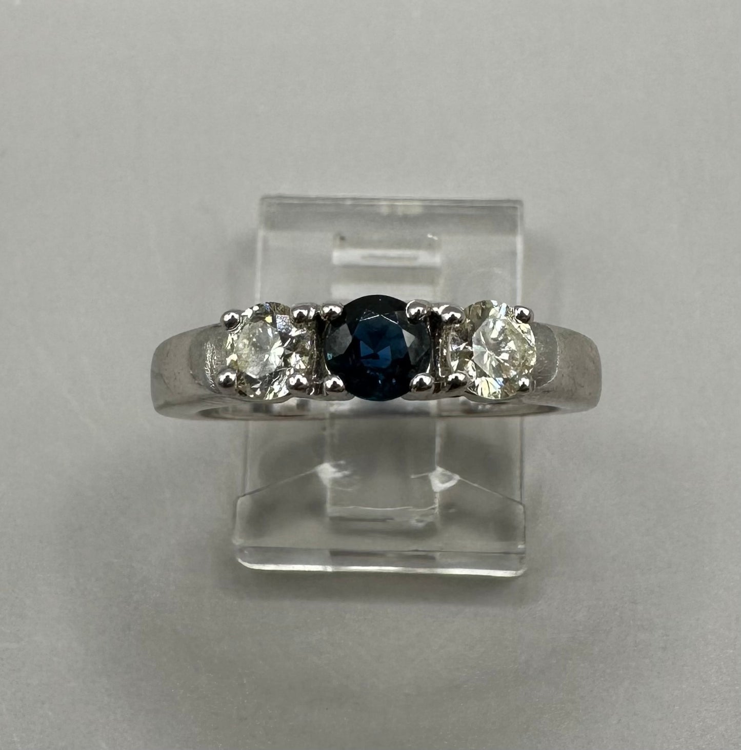 Blue Sapphire and Diamond White Gold Ring