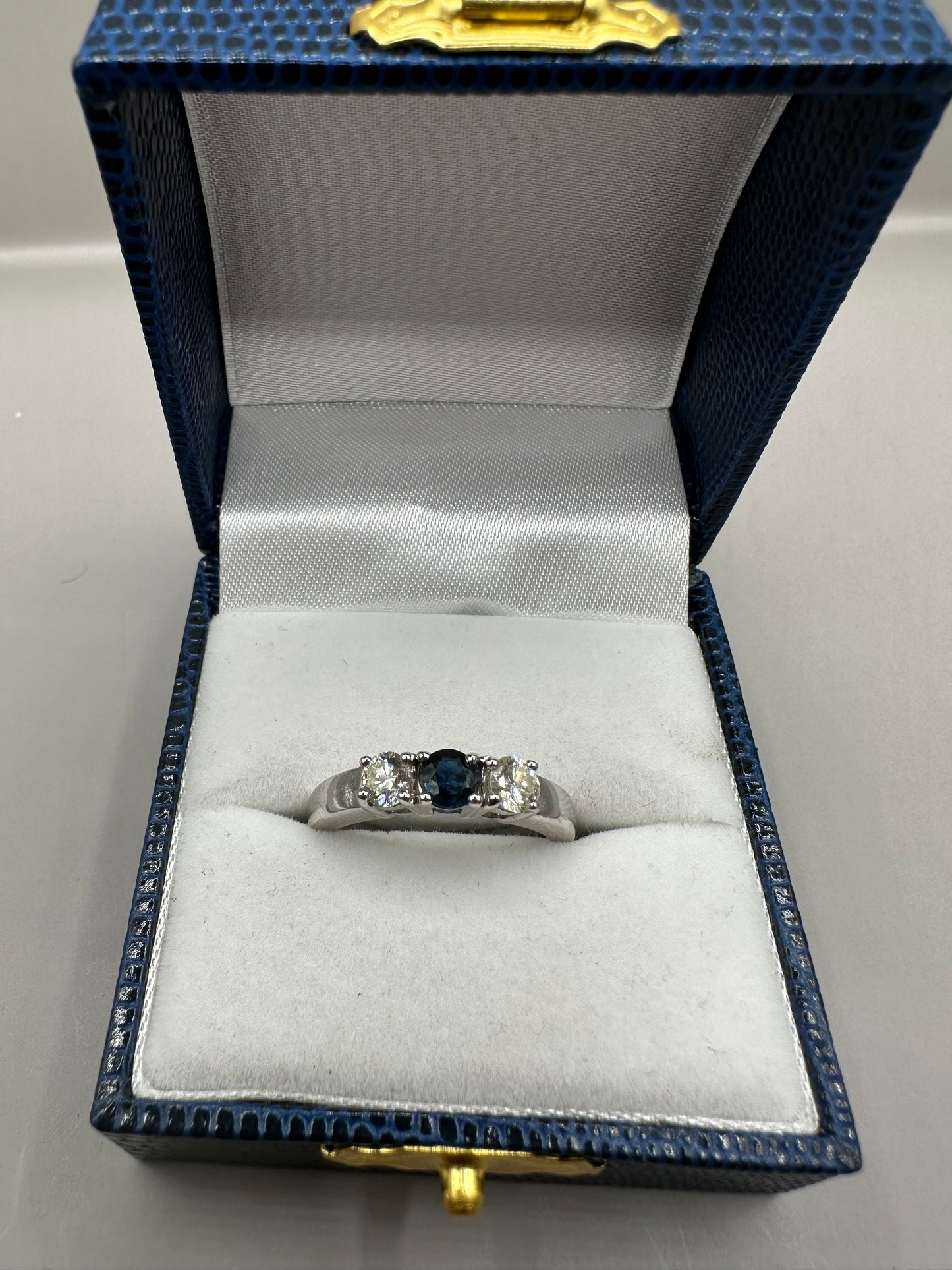 Blue Sapphire and Diamond White Gold Ring